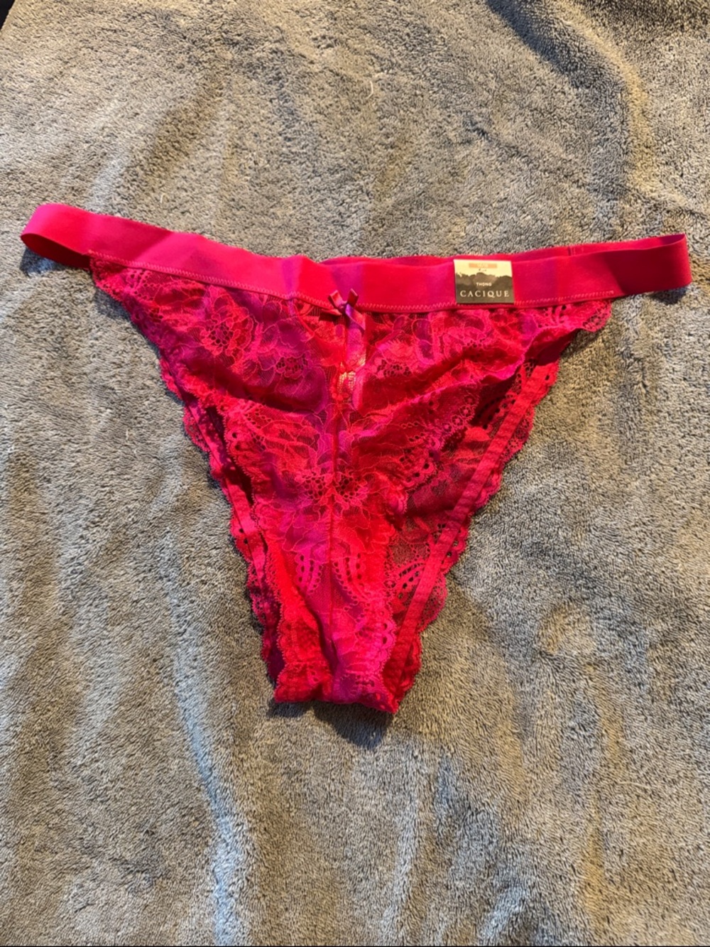 Cacique Fuchsia Lace strappy thong Panty plus size 14/16 or XXL or 0